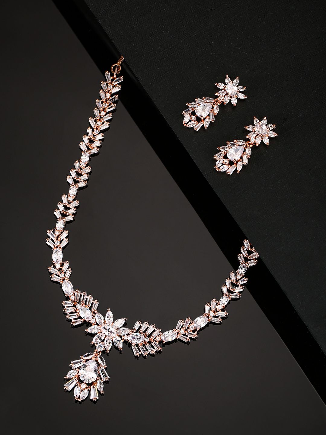 Priyaasi Rose Gold-Plated AD & CZ Studded Jewellery Set