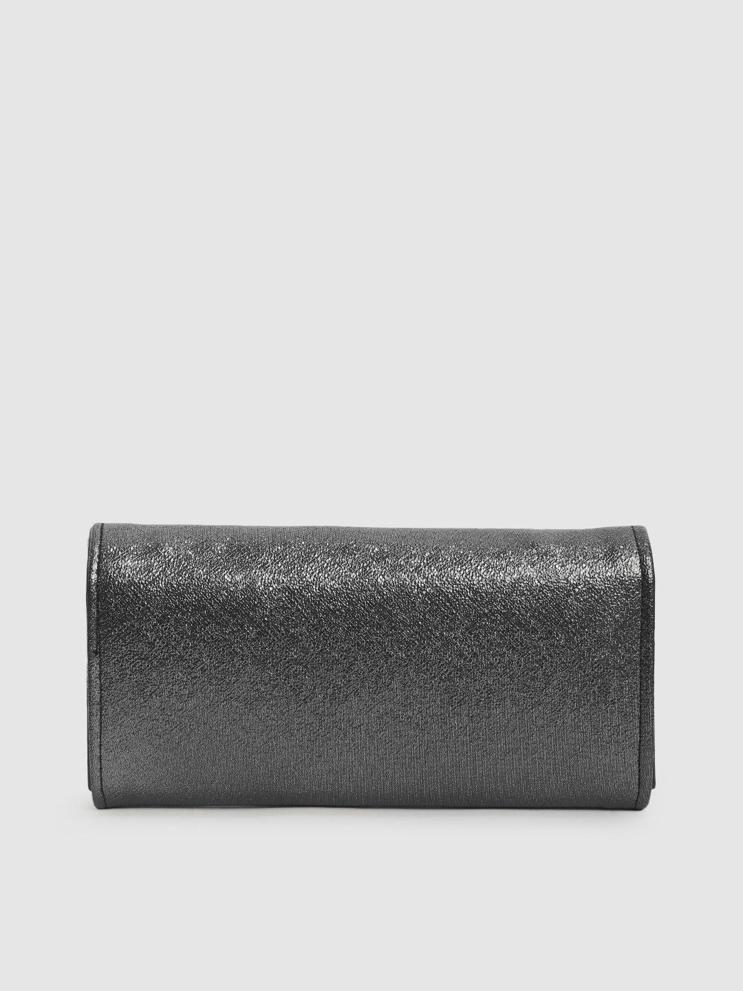 Lino Perros Women Charcoal Grey Textured Foldover Clutch