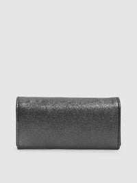 Lino Perros Women Charcoal Grey Textured Foldover Clutch