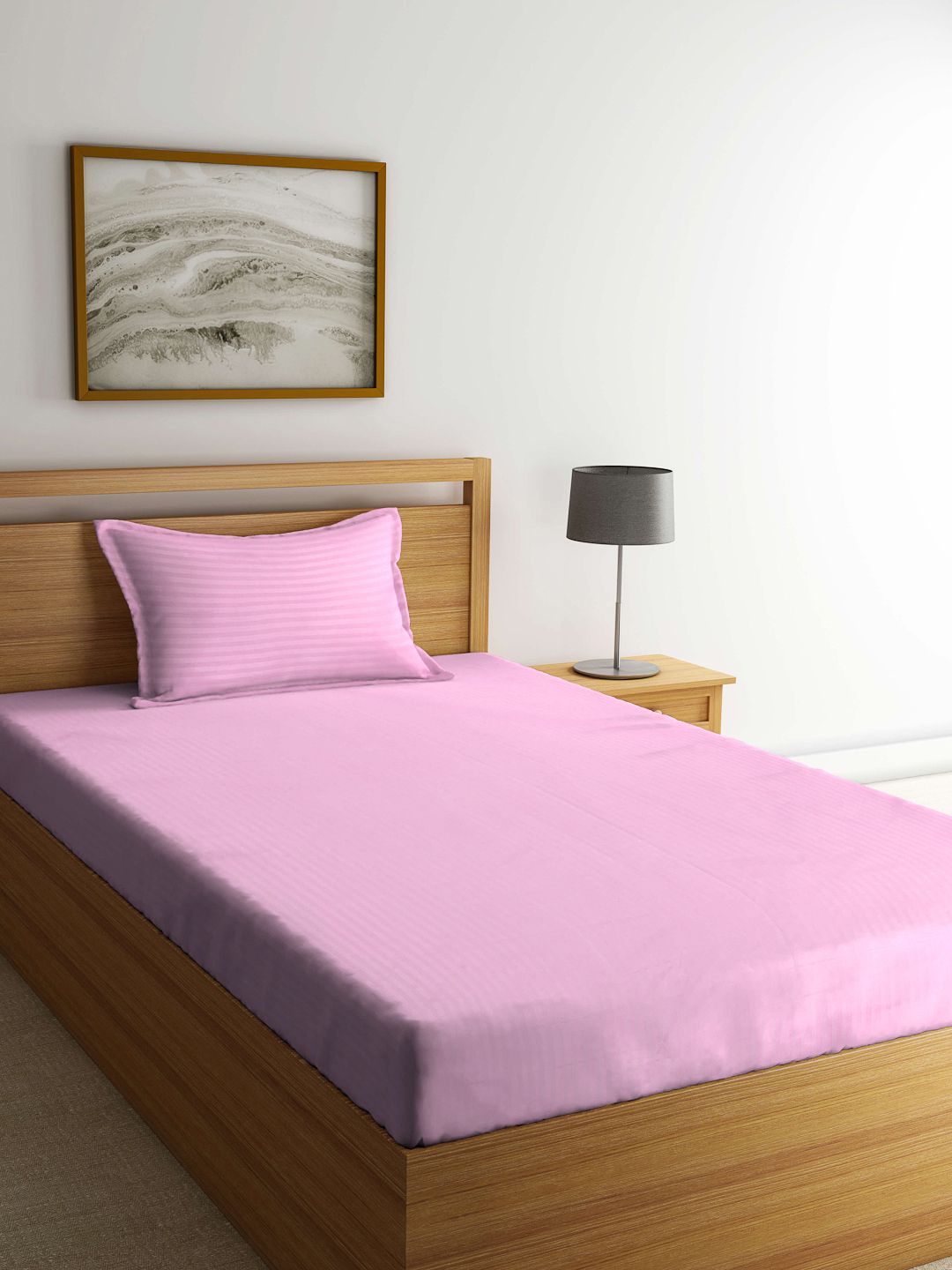 Myntra Elegant Homes Pink Striped 300 TC Single Bedsheet with 1 Pillow Covers