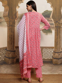 Vishudh Women Floral Printed Regular Pure Cotton Kurta with Trousers & With Dupatta