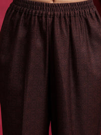 Vishudh Maroon Floral Printed Round Neck Straight Kurta with Trousers