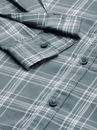 The Indian Garage Co Men Grey & White Checked Cotton Casual Shirt