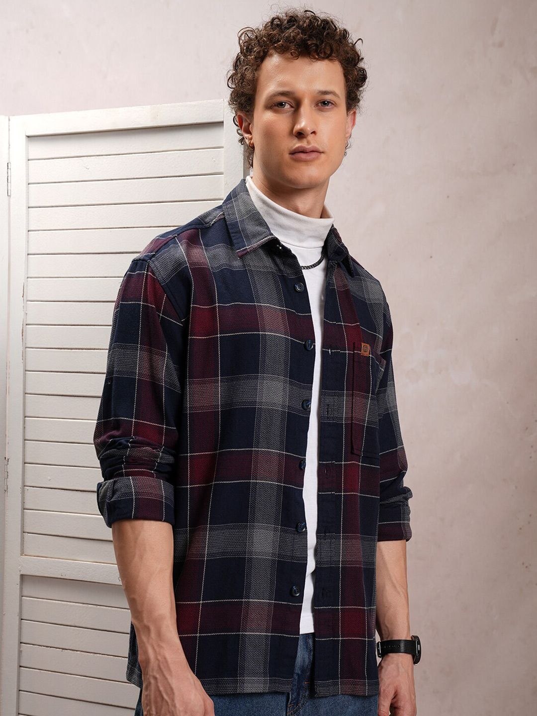 LOCOMOTIVE Premium Fit Tartan Checked Dobby Textured Oversized Shacket