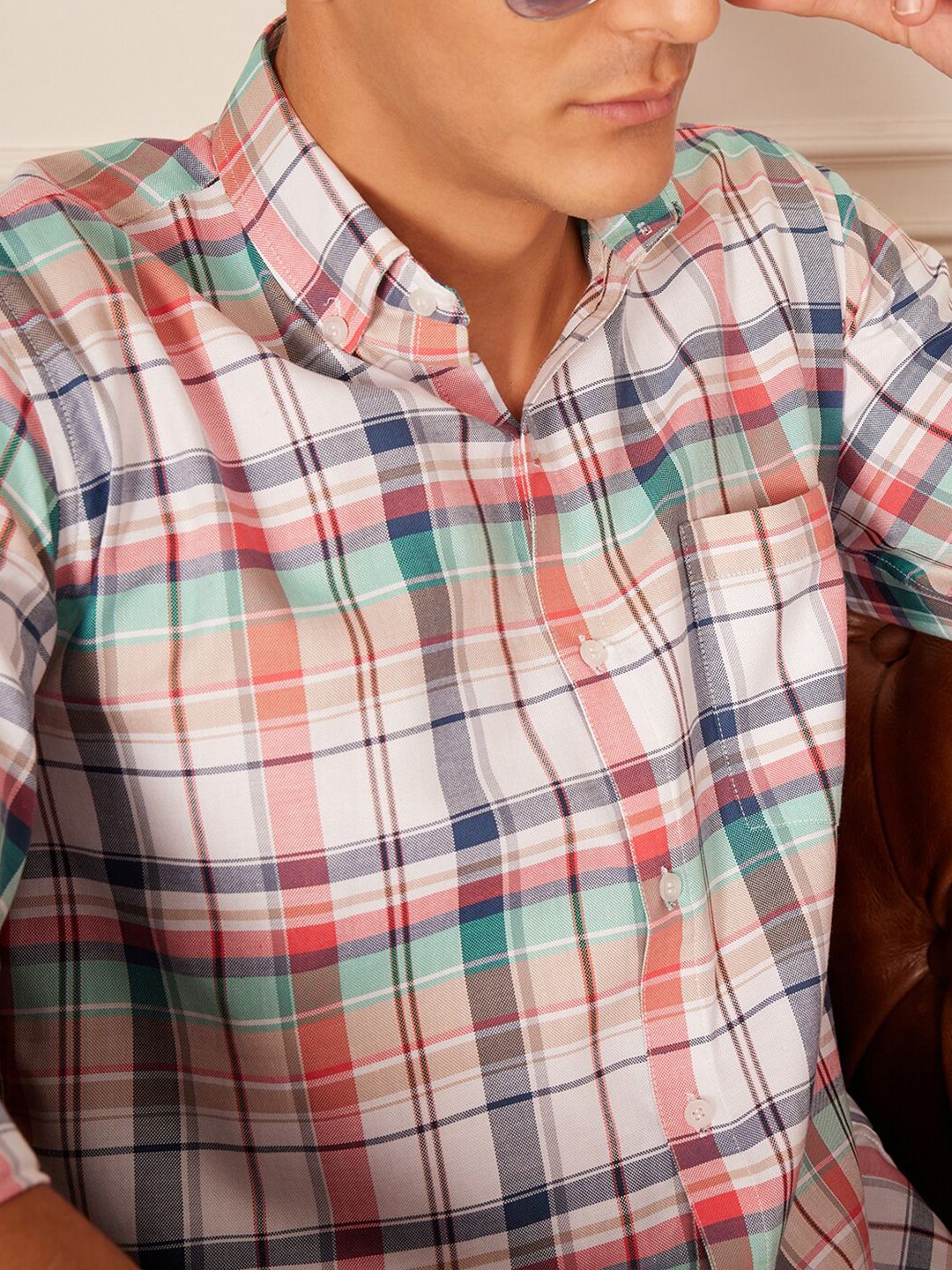 DENNISON Smart Regular Fit Tartan Checked Button-Down Collar Casual Shirt