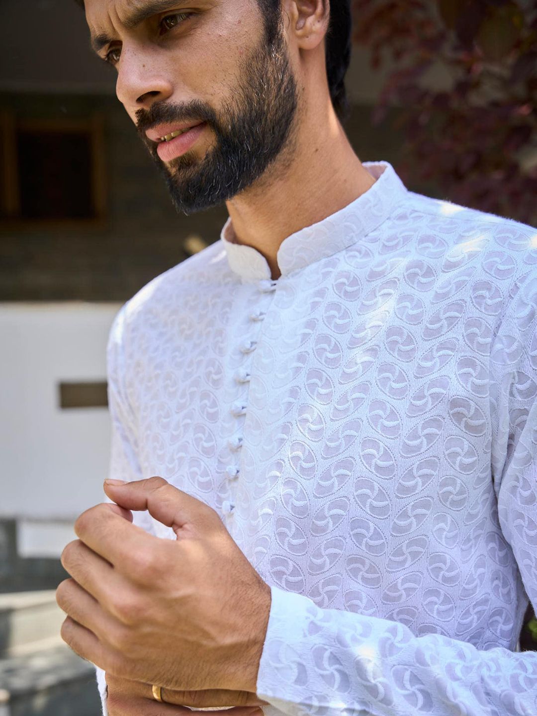 See Designs Ethnic Motif Embroidered Mandarin Collar Pure Cotton Kurta