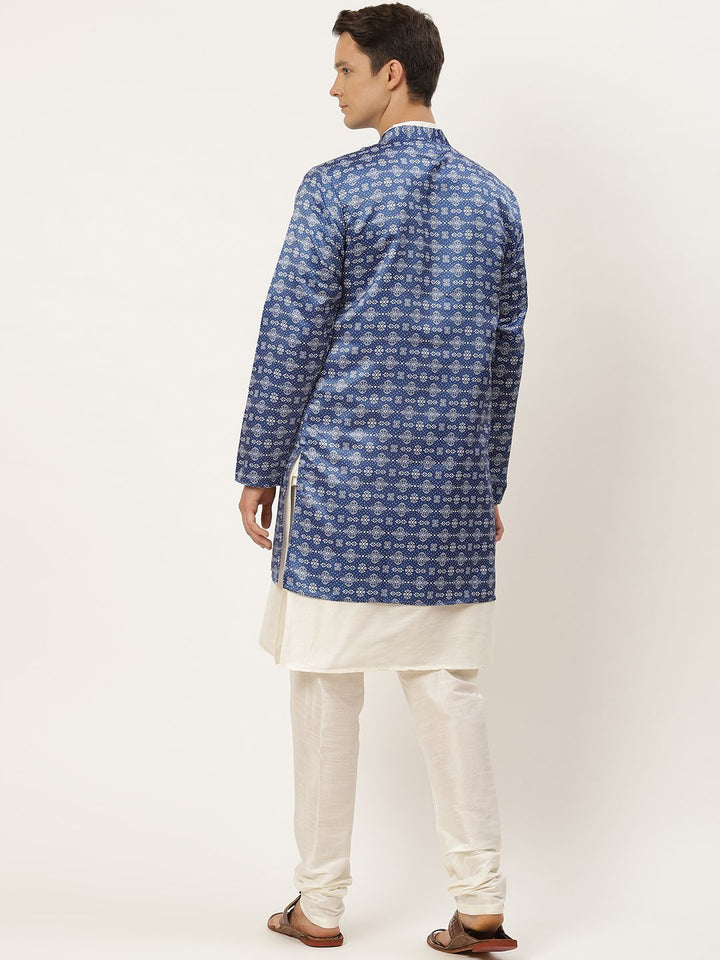 SOJANYA Men Off White Kurta with Churidar & Jacket
