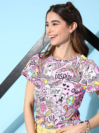 Berrylush Women Pink Conversational Printed T-shirt