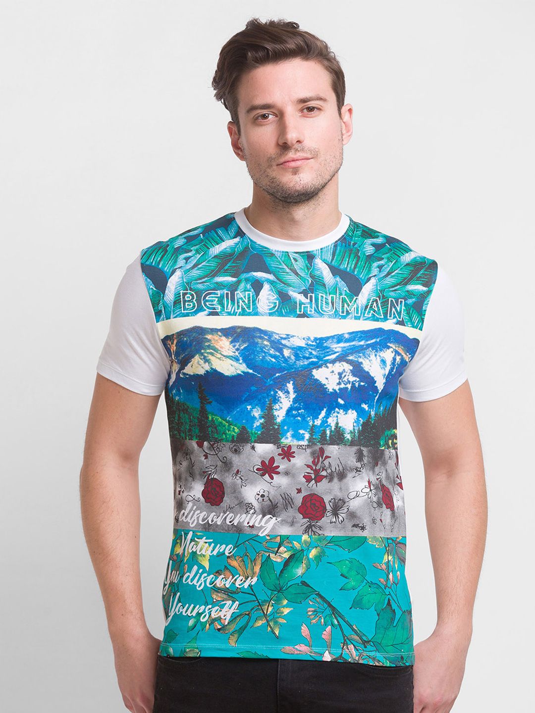 Being Human Men White Printed Cotton  T-shirt