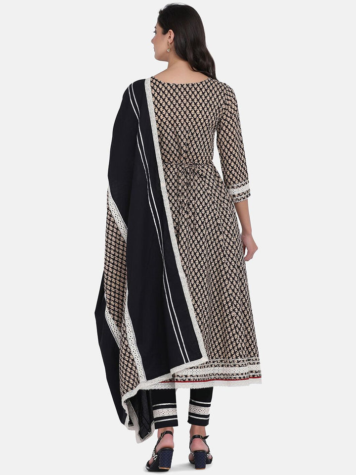 KALINI Ethnic Motifs Printed Pure Cotton Kurta With Trousers & Dupatta