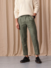 Mr Bowerbird Men Tailored Fit Textured Pleated Trousers