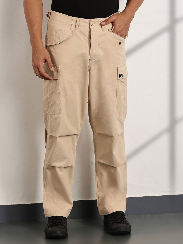 Thomas Scott Men Cricket Club Smart Loose Fit Cotton Cargos Trousers