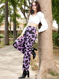 STREET 9 Women Lavender Printed Relaxed Straight Leg Straight Fit High-Rise Trousers