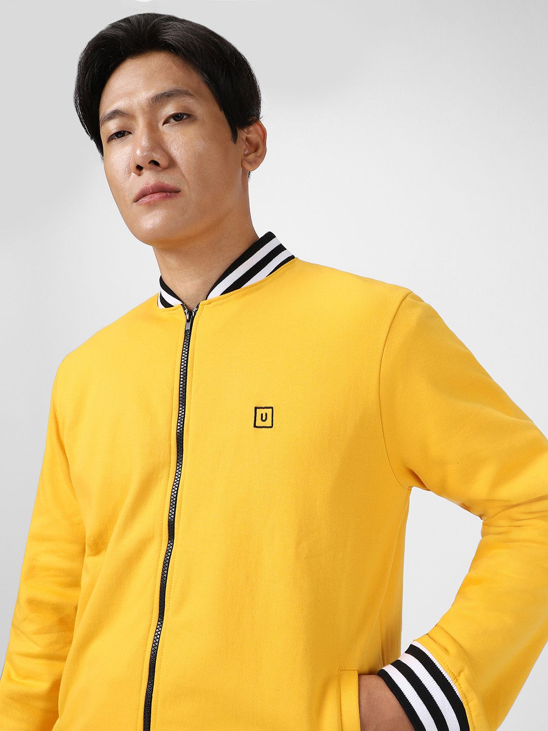 Urbano Fashion Men Cotton Zippered Varsity Jacket