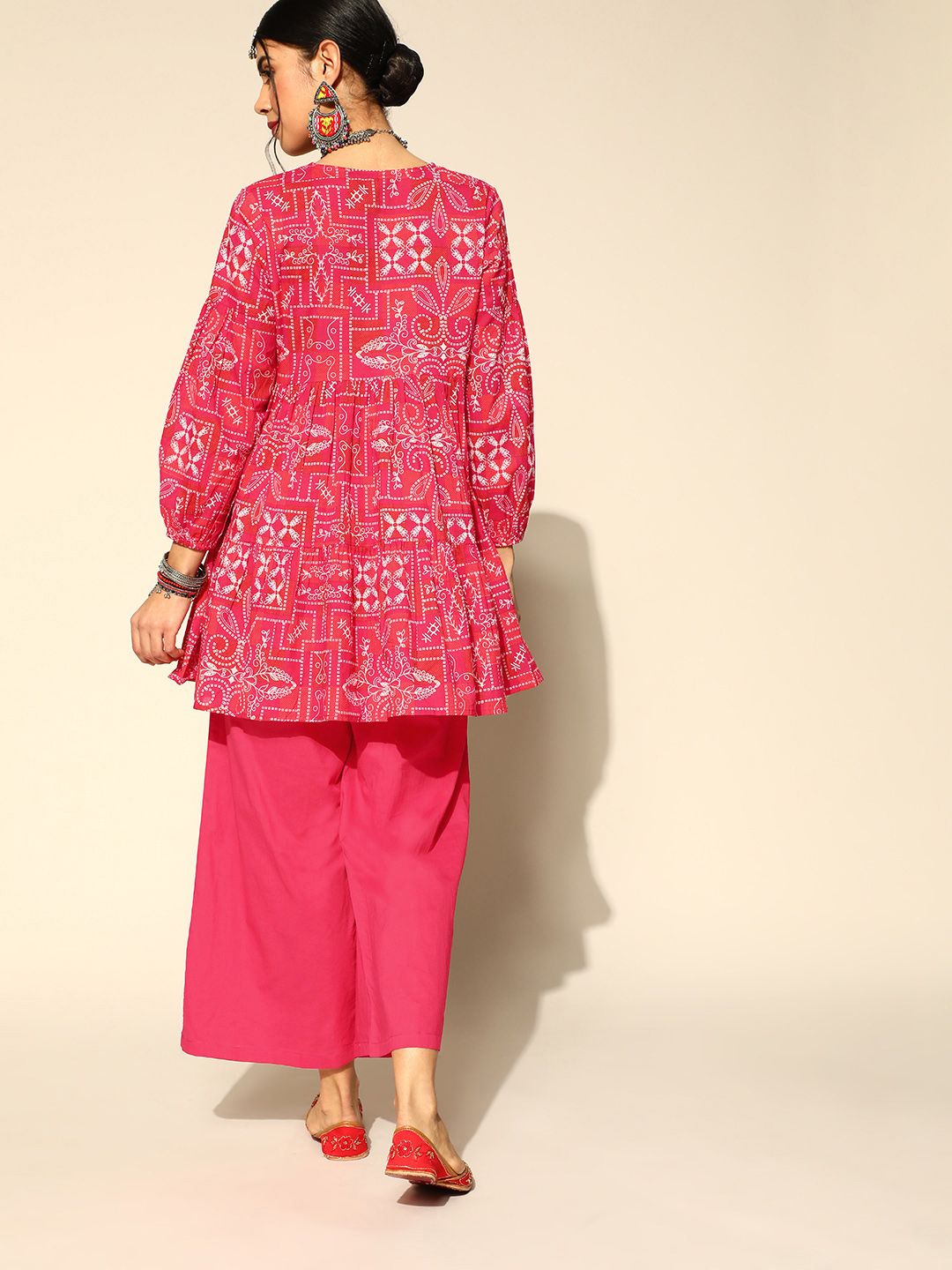 Anouk Pink Ethnic Printed Tunic with Trousers