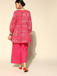 Anouk Pink Ethnic Printed Tunic with Trousers