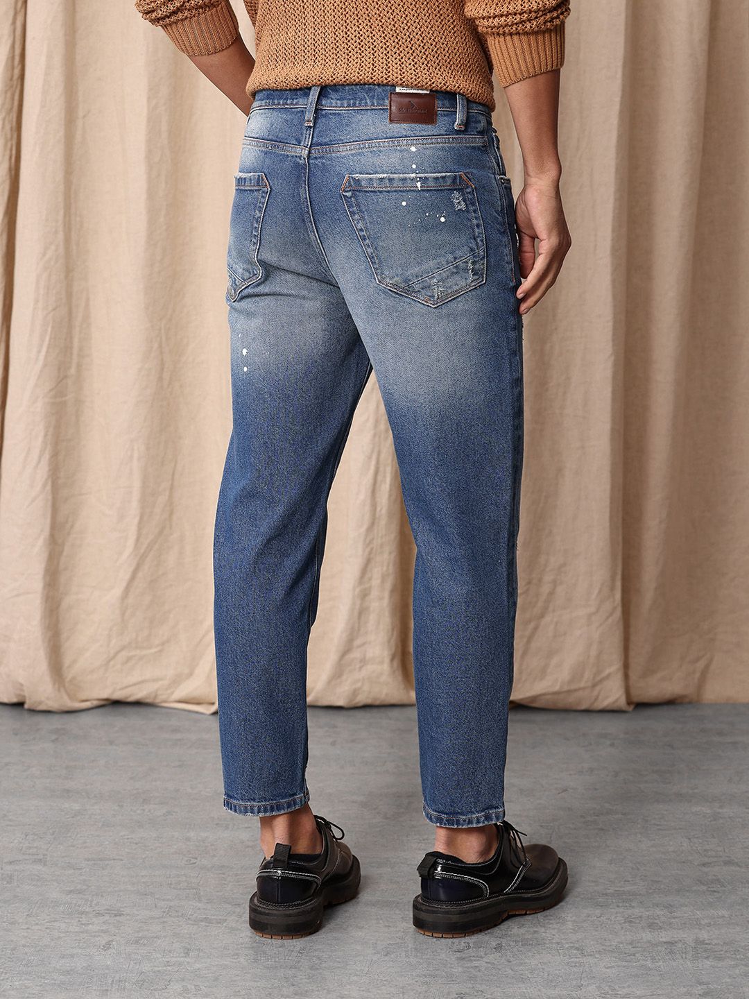 Mr Bowerbird Men Cropped Tapered Fit Mildly Distressed Heavy Fade Printed Jeans