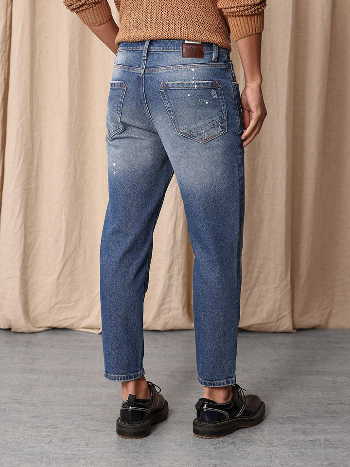 Mr Bowerbird Men Cropped Tapered Fit Mildly Distressed Heavy Fade Printed Jeans
