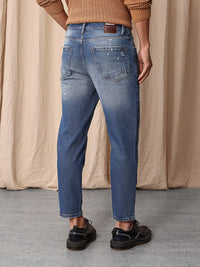 Mr Bowerbird Men Cropped Tapered Fit Mildly Distressed Heavy Fade Printed Jeans