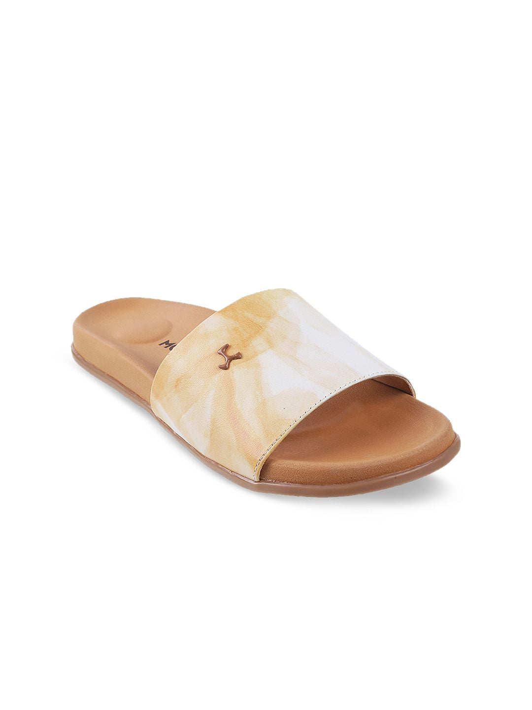 Mochi Women Tan Brown Printed Open Toe Flats