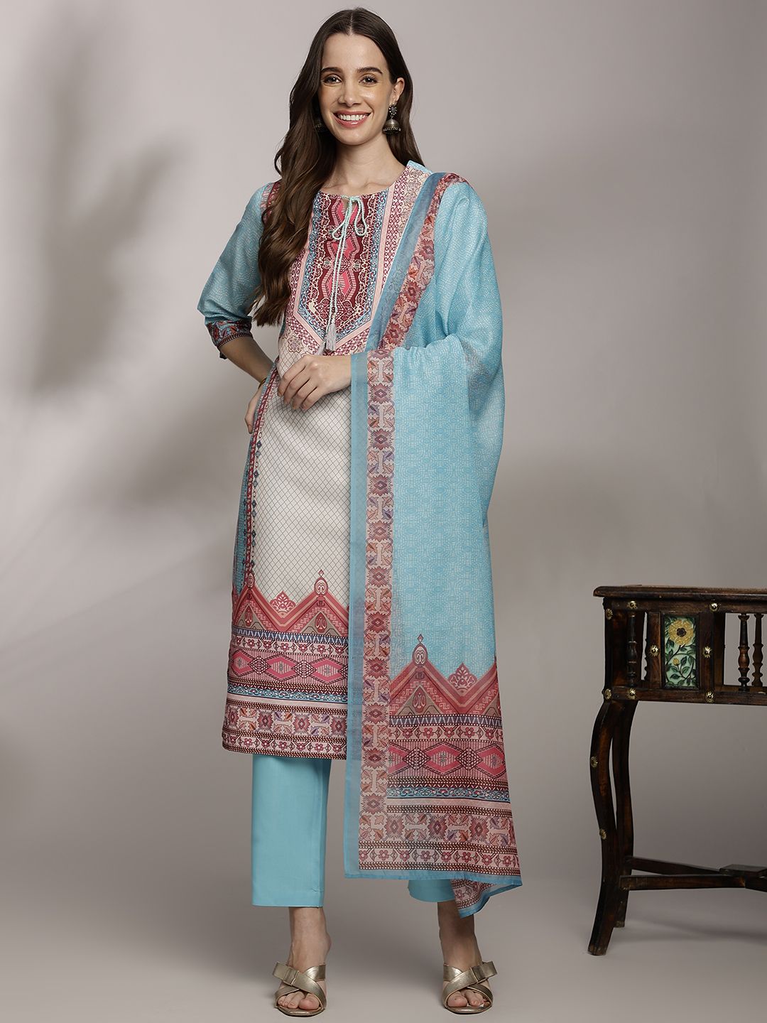 Anouk Women Ethnic Motifs Printed Kurta with Trousers & Dupatta