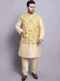 SOJANYA PLUS Plus Size Dupion Silk Straight Kurta With Pyjamas & Printed Nehru Jacket