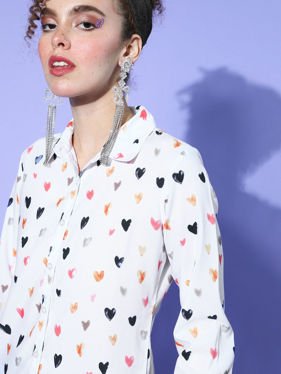 Berrylush Women Pretty White Conversational Zoom Friendly Collar Shirt