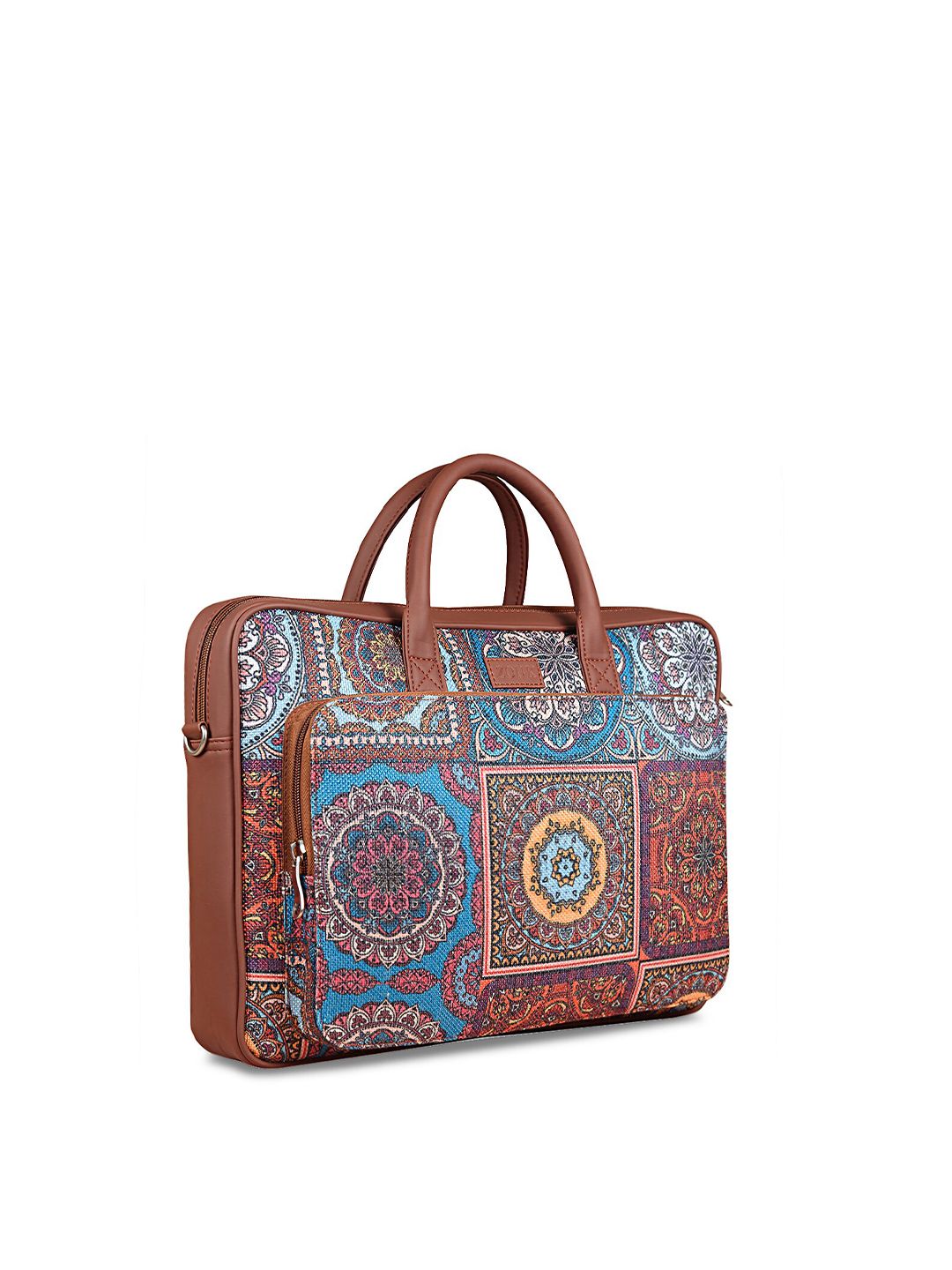 ZOUK Adult Brown & Blue Mandala Printed Jute Laptop Bag