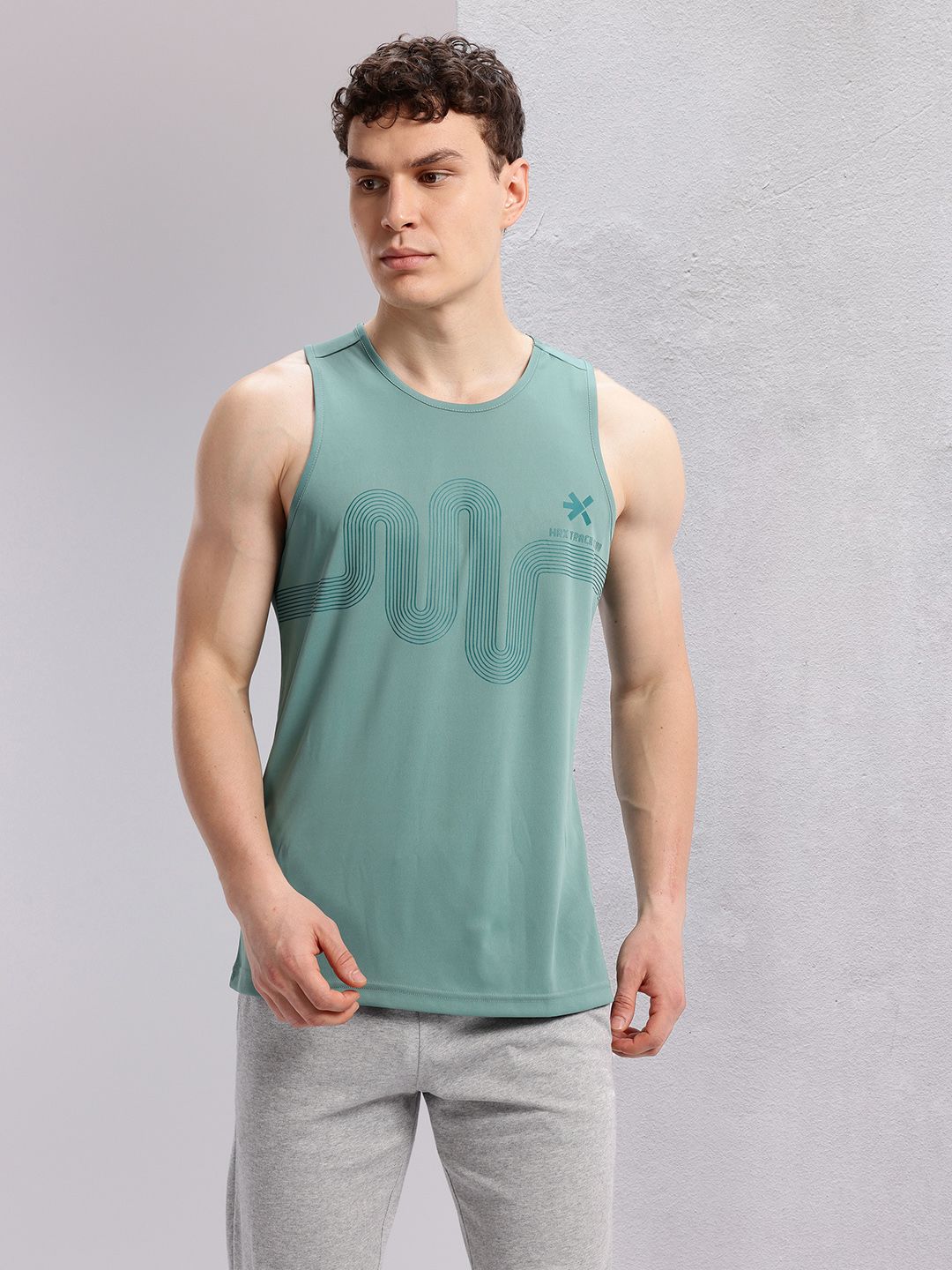HRX by Hrithik Roshan Geometric Print Rapid-Dry Running Tank T-shirt
