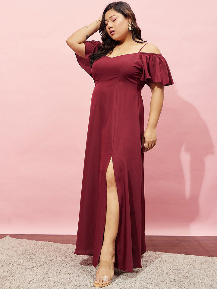 Berrylush Curve Cold Shoulder A-line Maxi Dress
