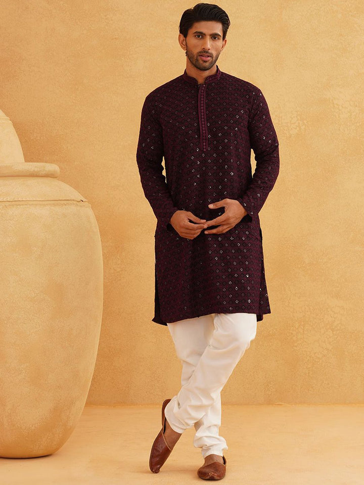 SOJANYA Geometric Embroidered Regular Sequinned Pure Cotton Kurta With Churidar