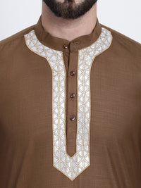 SOJANYA Band Collar Geometric Thread Work Cotton Kurta