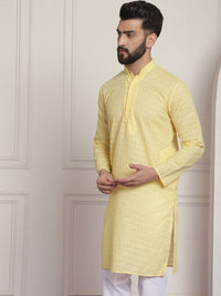 Anug by SOJANYA Men Yellow Embroidered Thread Work Mandarin Collar Kurta