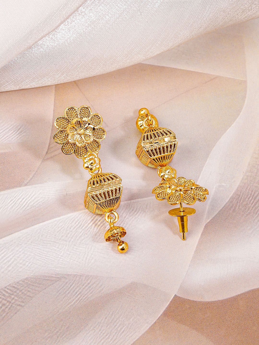 Rubans 18K Gold-Plated Floral Motif & Filigree Beaded Brass Necklace Set