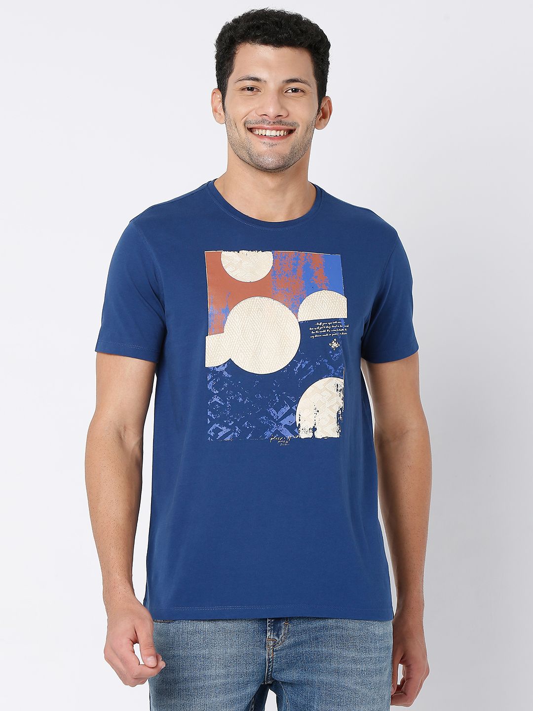 SPYKAR Pure Cotton Graphic Printed Slim Fit Casual T-shirt