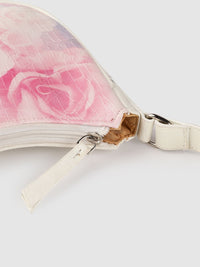 Lino Perros Women Off-White & Pink Floral Printed Croc Textured Structured Baguette Bag