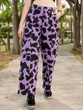 STREET 9 Women Lavender Animal Printed Relaxed Straight Leg Trousers
