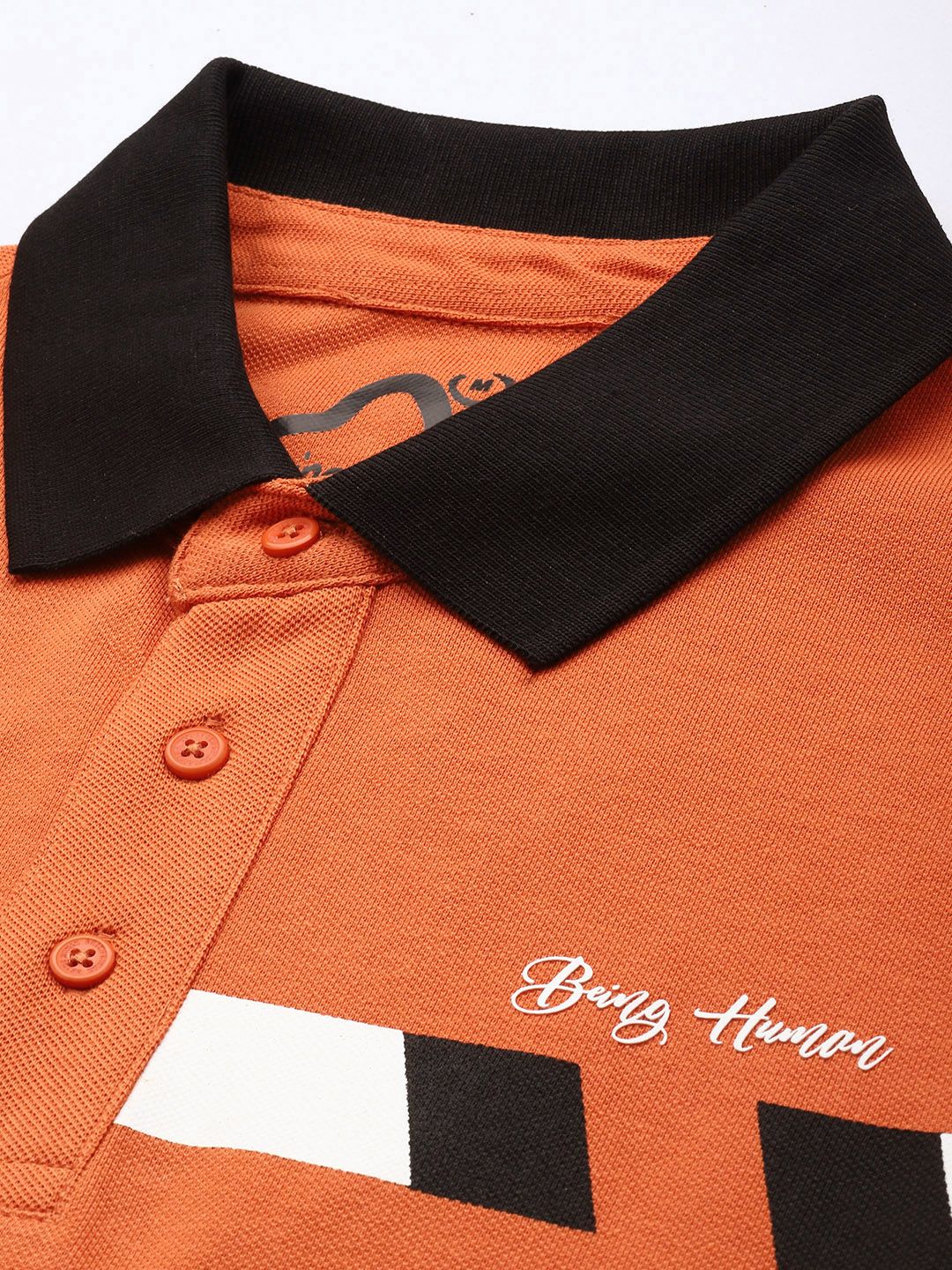 Being Human Pure Cotton Striped Polo Collar T-shirt