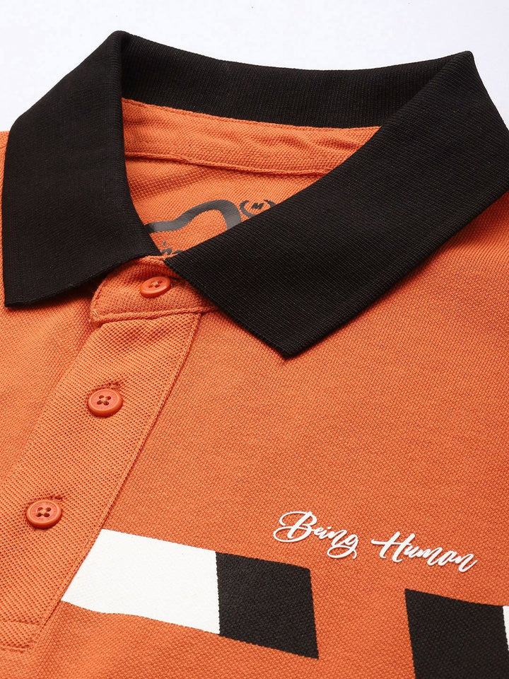 Being Human Pure Cotton Striped Polo Collar T-shirt