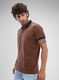 SPYKAR Men Abstract Printed Polo Collar Slim Fit T-shirt