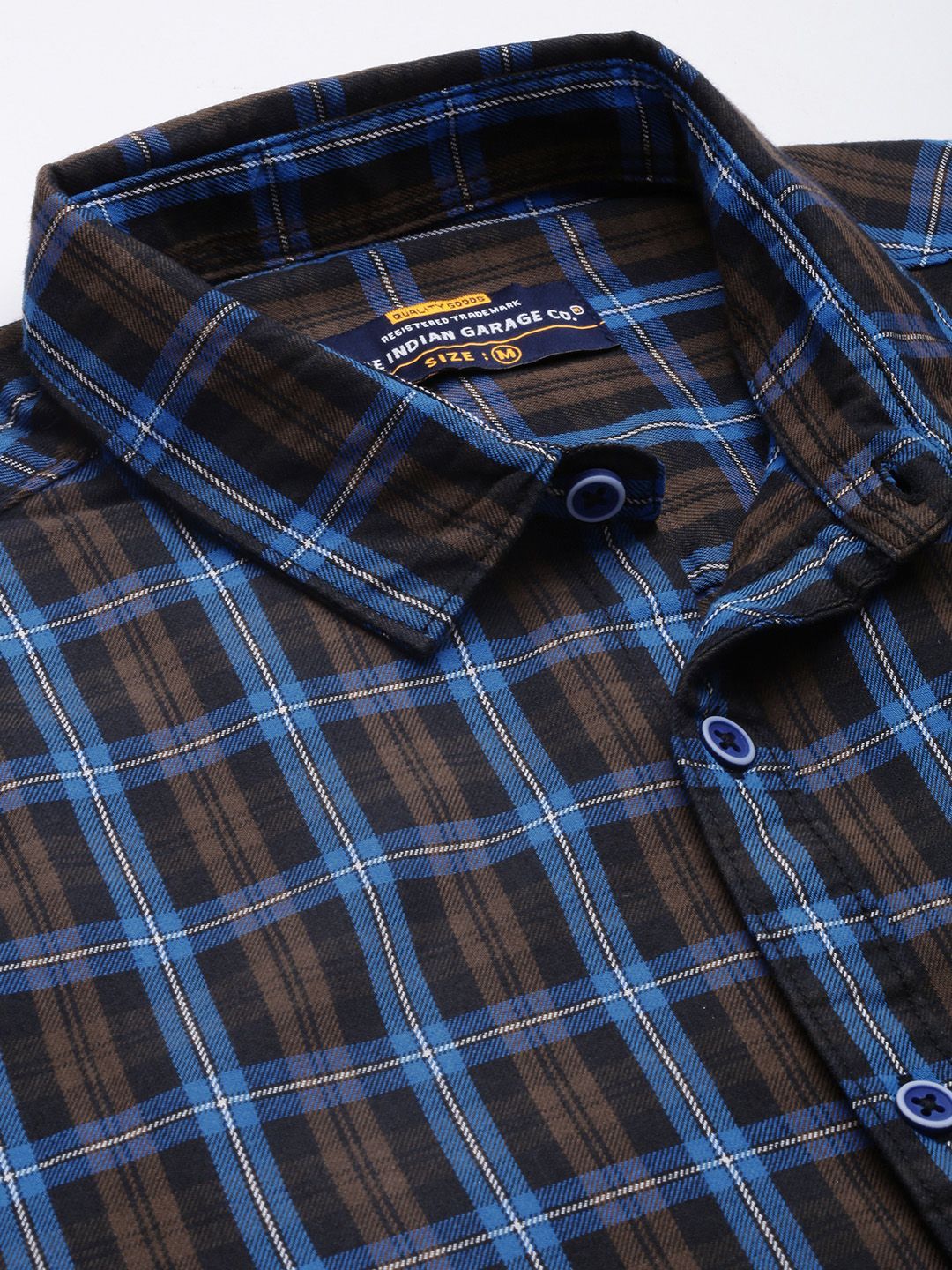 The Indian Garage Co Men Blue Checked Pure Cotton Casual Shirt