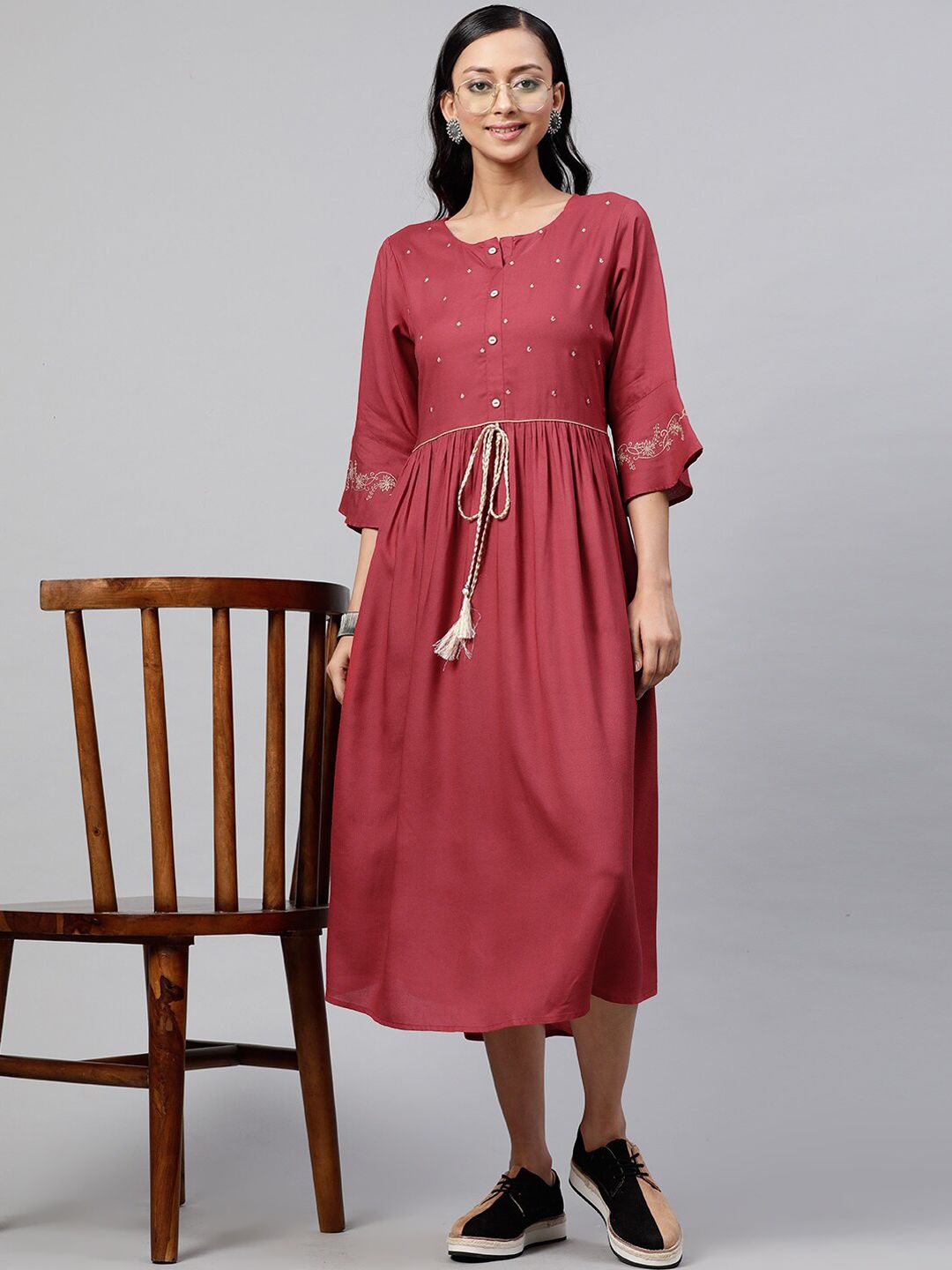 STREET 9 Women Maroon Solid A-Line Dress