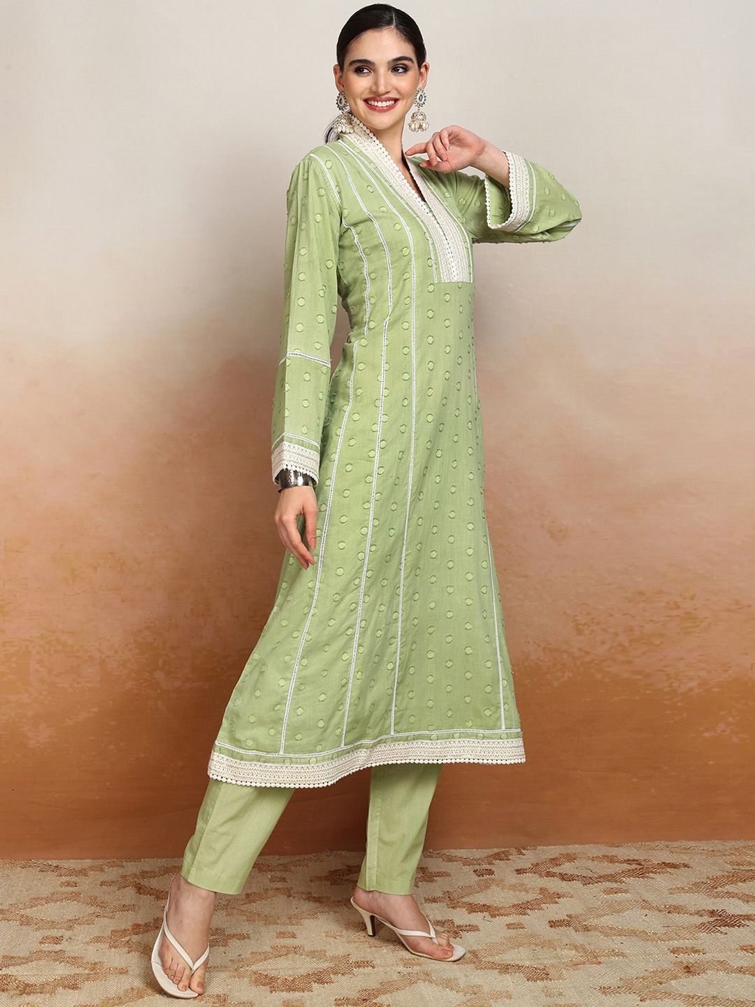Vishudh Ethnic Motifs Embroidered Pure Cotton Kurta With Trouser & Dupatta