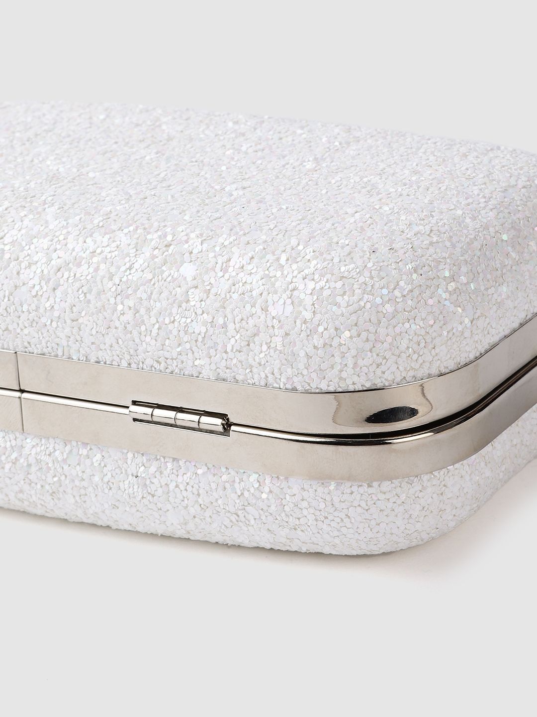 Lino Perros White Glitter Box Clutch with Detachable Sling Strap