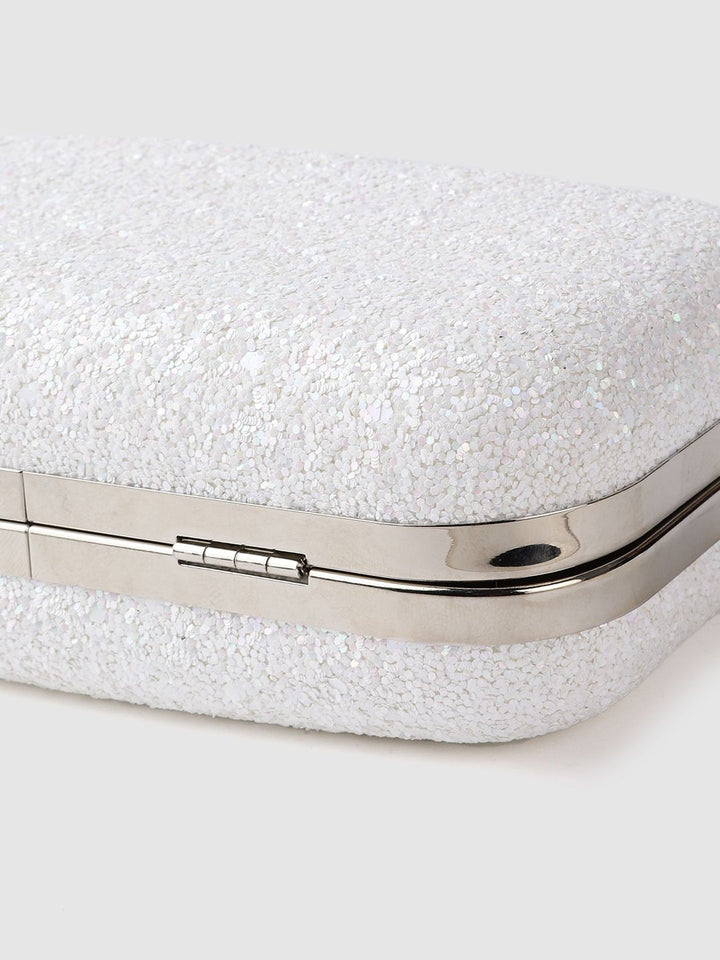 Lino Perros White Glitter Box Clutch with Detachable Sling Strap