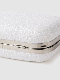 Lino Perros White Glitter Box Clutch with Detachable Sling Strap