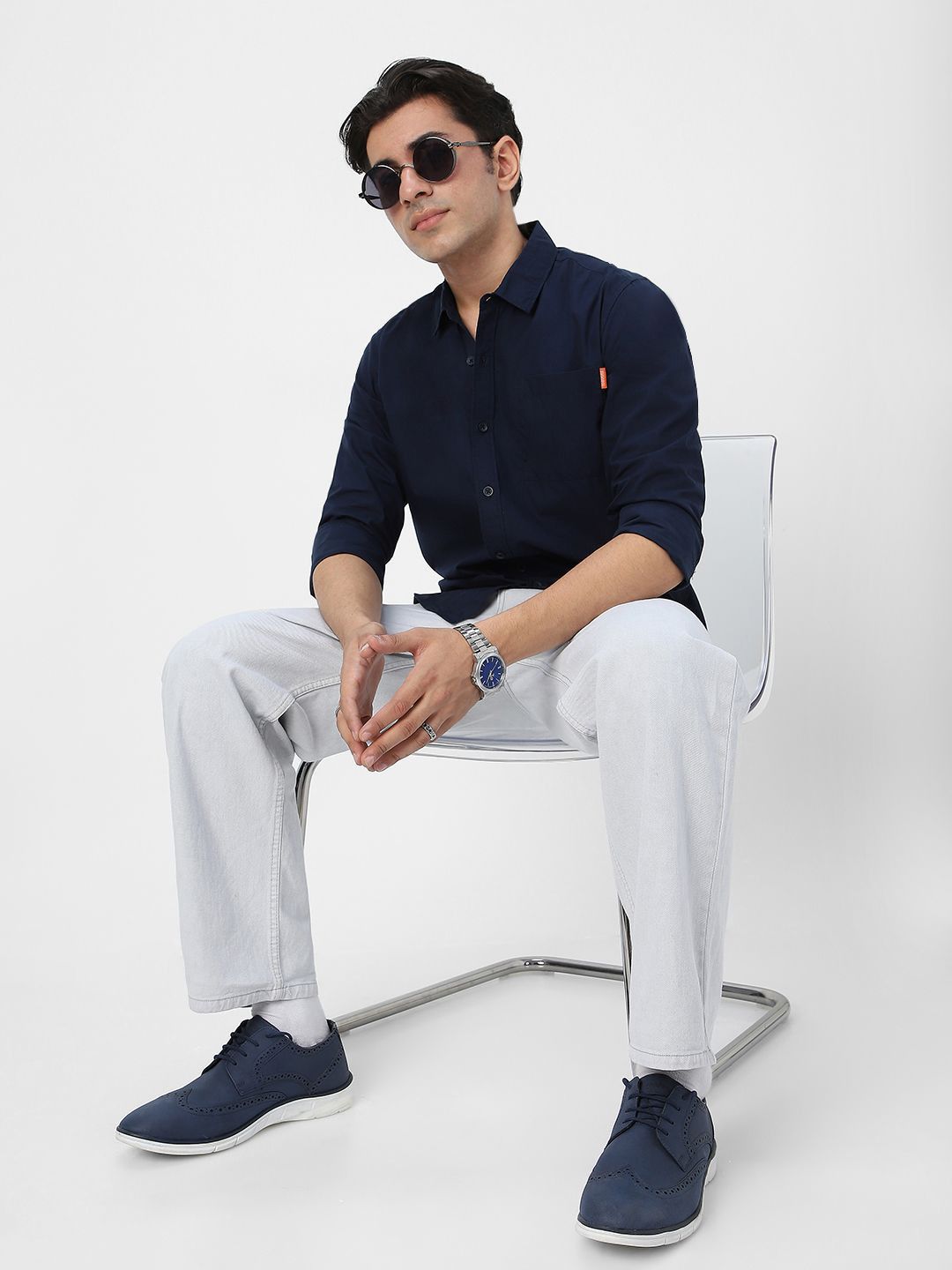 Urbano Fashion Men Spread Collar Solid Cotton Casual Shirt