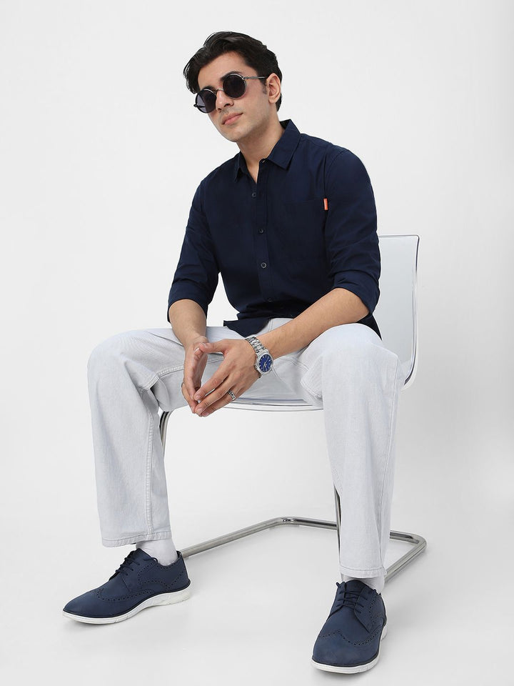 Urbano Fashion Men Spread Collar Solid Cotton Casual Shirt