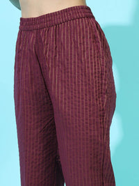 Vishudh Women Striped Pure Cotton Kurta with Trousrer & Dupatta