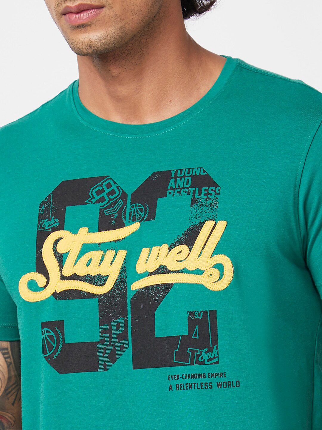 SPYKAR Varsity Printed Slim Fit Cotton Casual T-Shirt